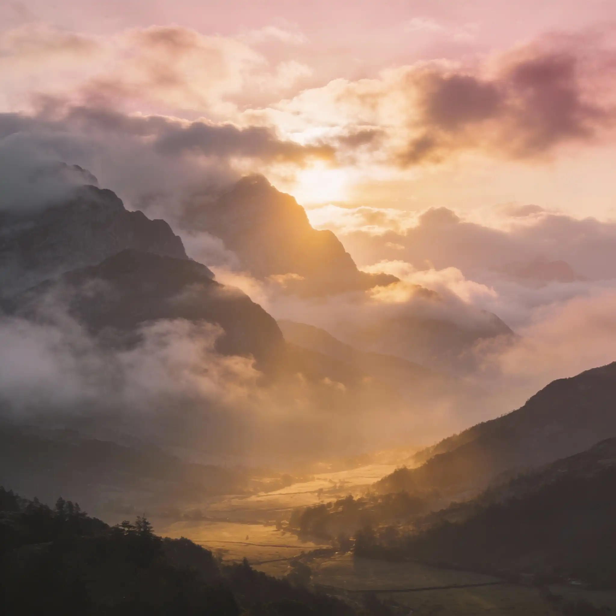 Gentle sunrise over misty mountains symbolizing quiet emotional healing after a long dark night.