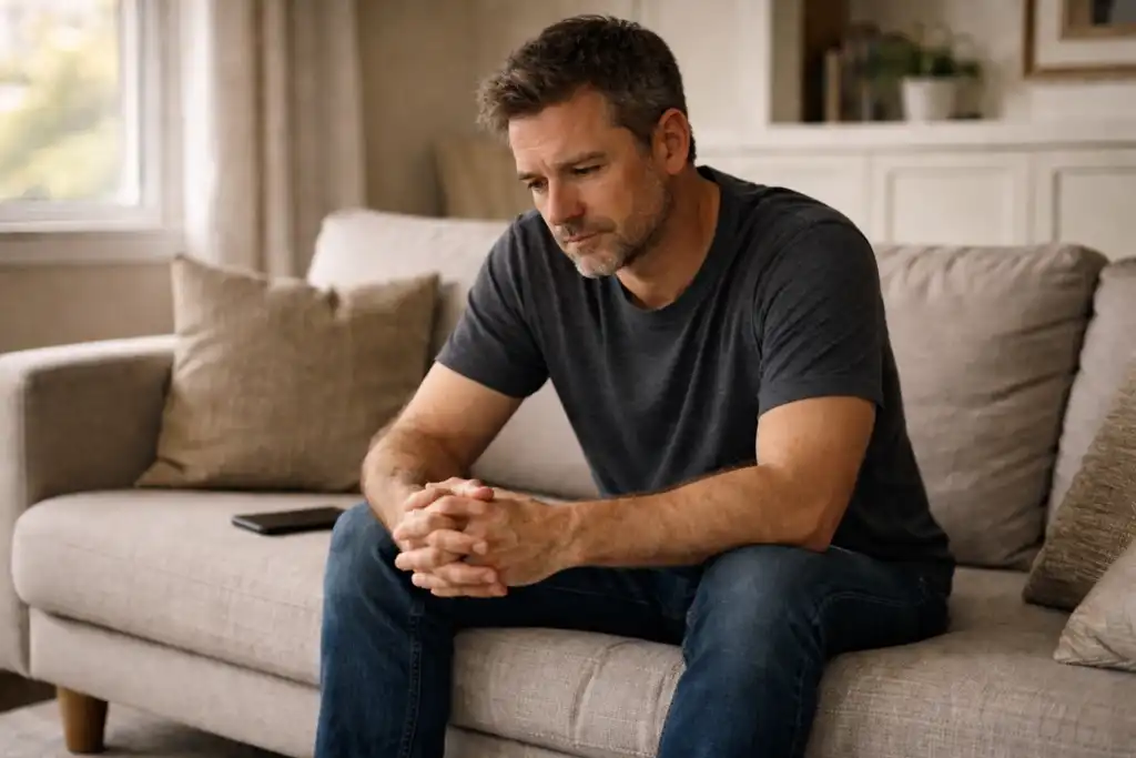 man reflecting on divorce guilt and feeling like he failed as a husband