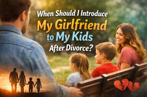Divorced father watching his girlfriend interact with his children on a park bench, symbolizing when to introduce a new partner to kids after divorce.