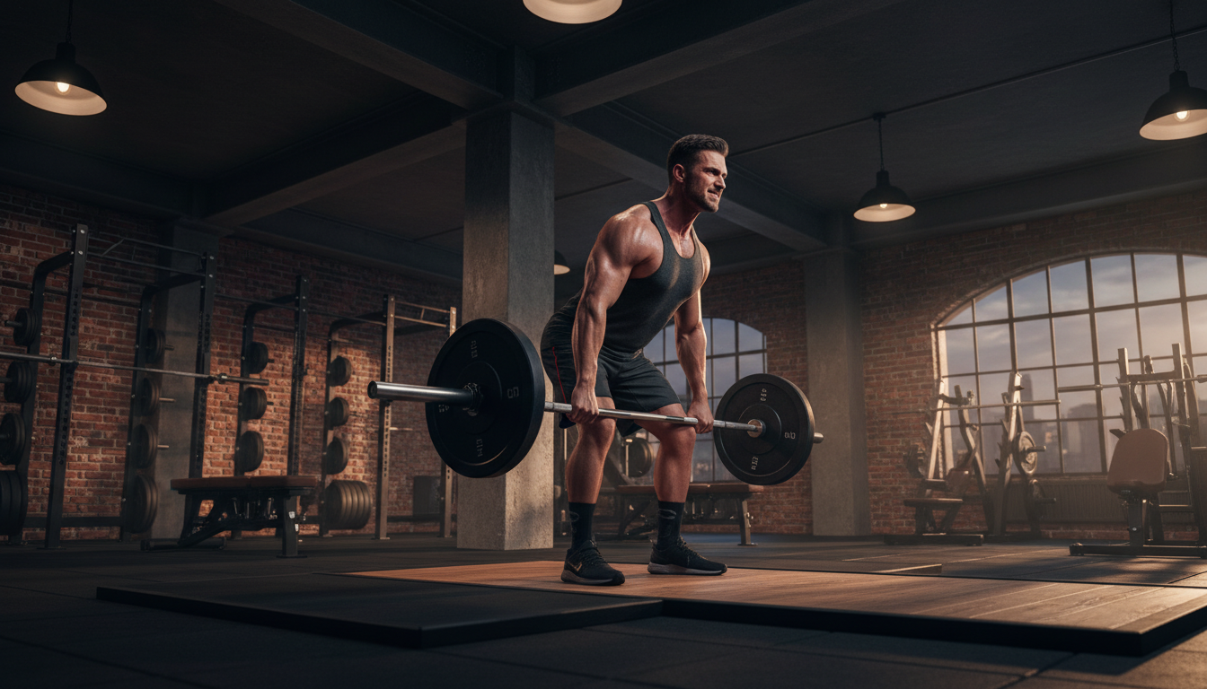 A focused man lifting weights in a gym, representing the physical optimization phase of divorce recovery.