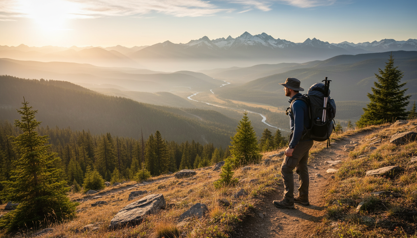 A man hiking outdoors in the morning, symbolizing moving forward and embracing a new life after divorce.