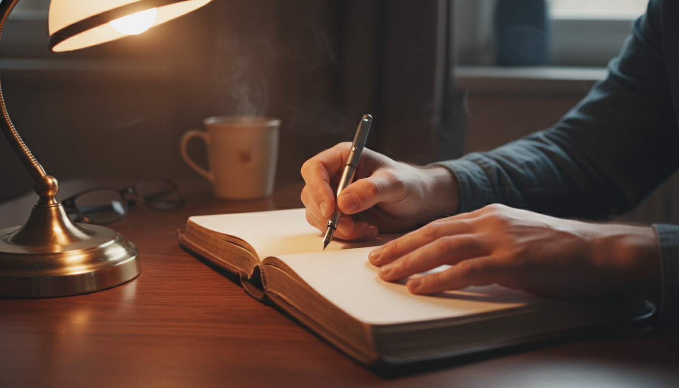 A divorced man writing down his personal boundaries and values before dating.