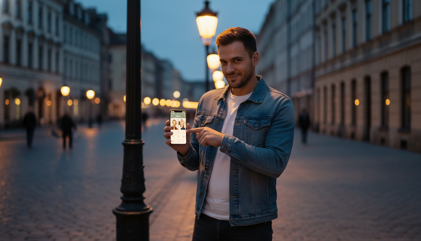 Divorced man setting up a dating profile on his phone during the evening.